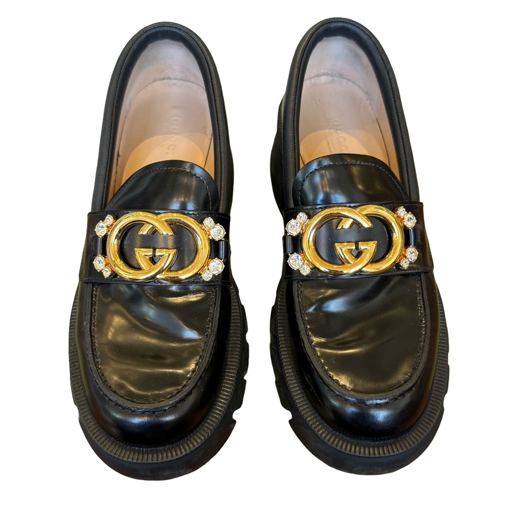 Gucci Interlocking GG Crystal Lug Sole Platform Loafers